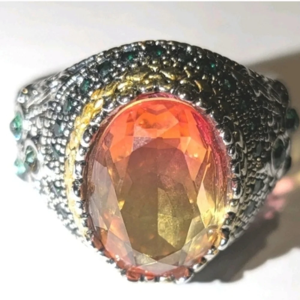 Retro Domineering Mystic Topaz Gemstone Statement Unisex Ring Sz 11